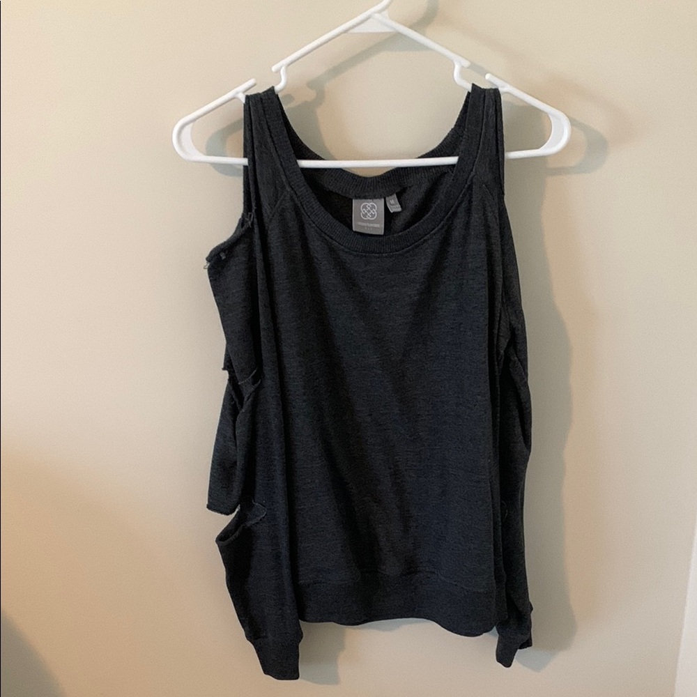 Black Ripped Shoulderless Top